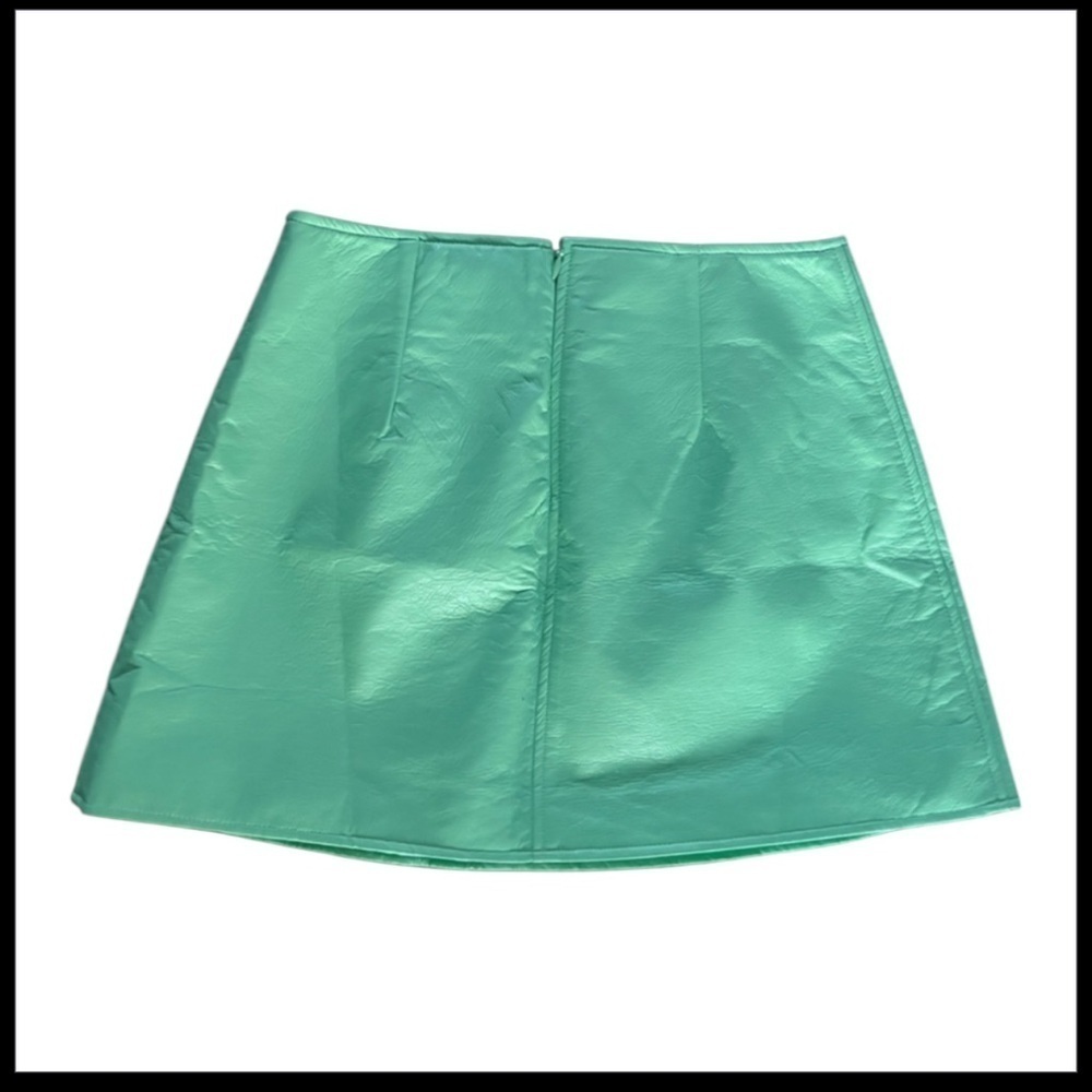 Tuckernuck Meg Mini Skirt S Mint Green Faux Leather A-Line NWT Preppy - Picture 6 of 10